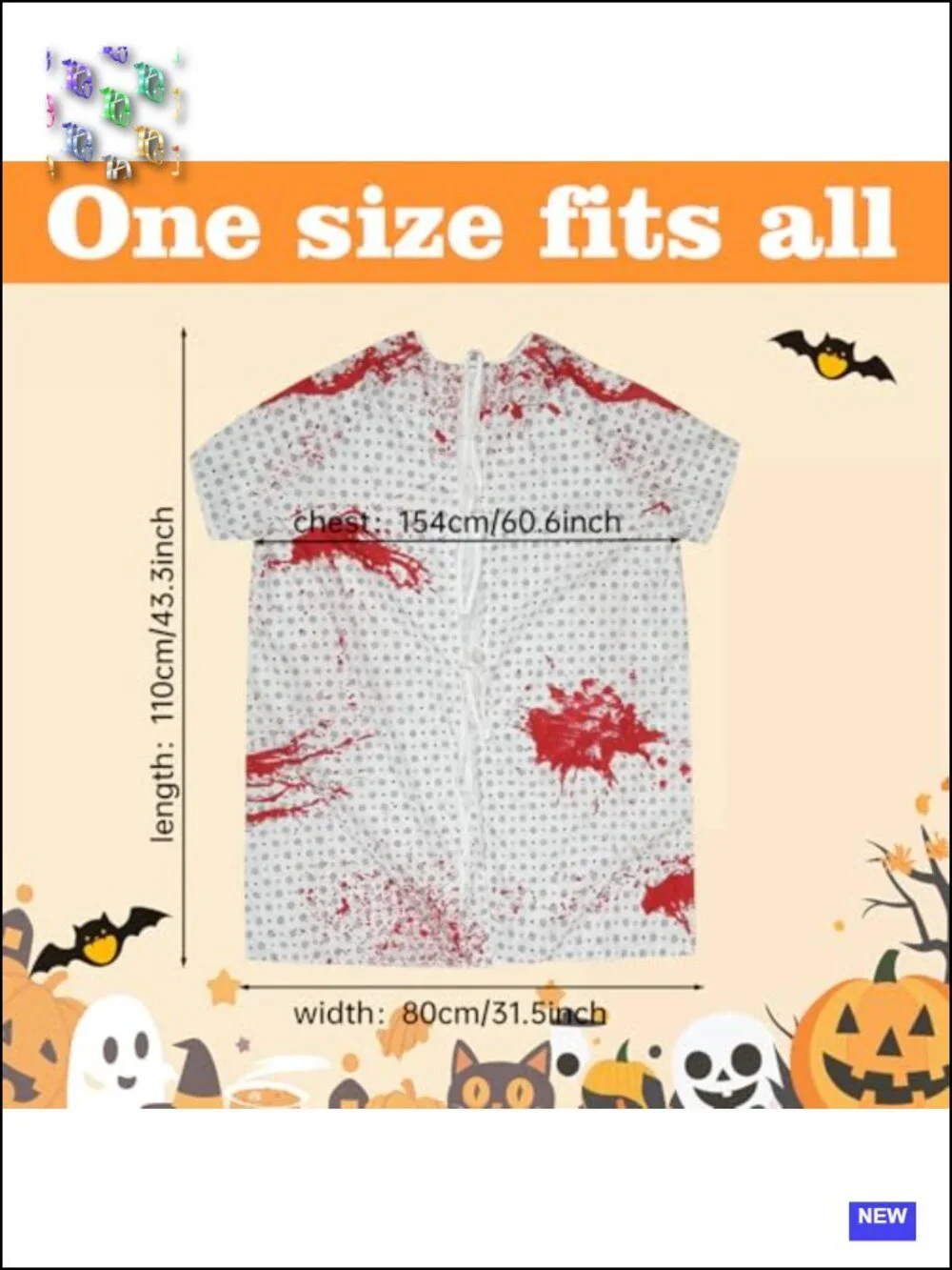 Halloween Hospital Gown Costume Set with Blood Gauze Roll Unisex Adult